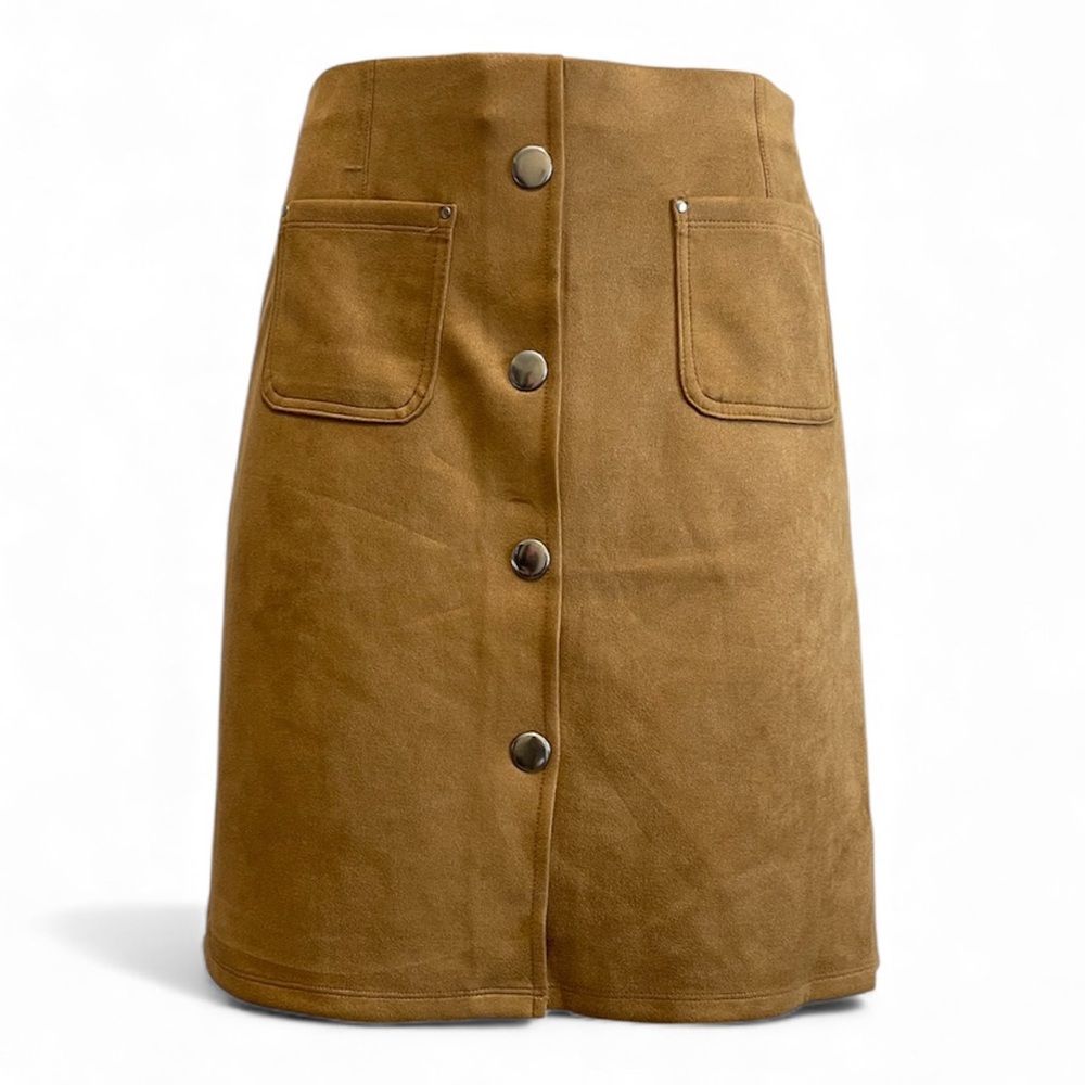 Scarlett Tan Mini Skirt with Button Detail
